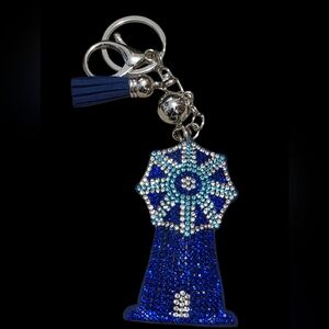 Blue Rhinestone Windmill Bag Charm Keychain with Tassel
